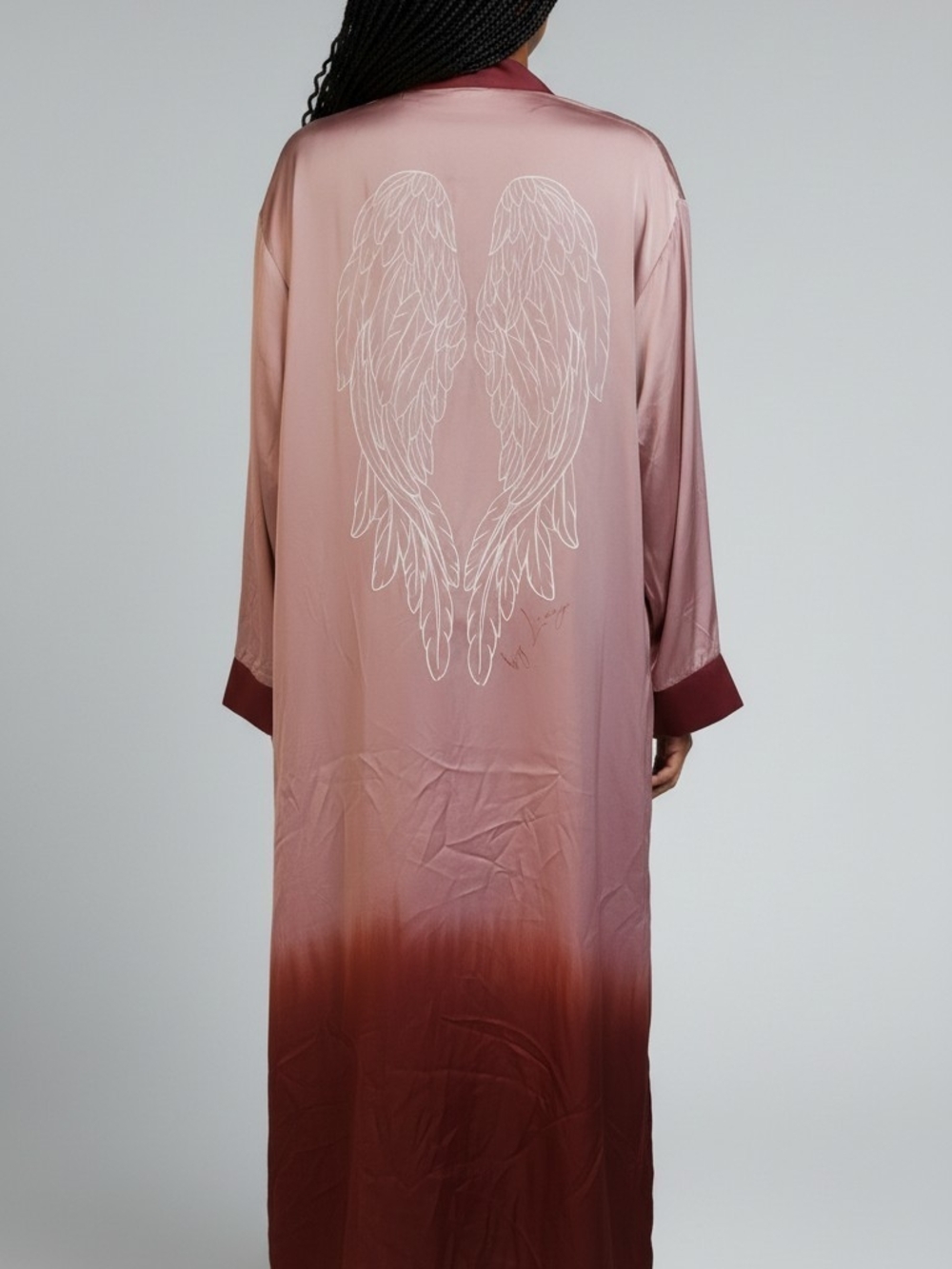 Ombre Angel Wing Long Sleeve Duster - Pink to Burgundy